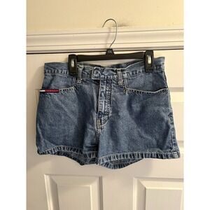 Vtg Tommy Hilfiger Shorts High Rise Logo Denim Stone Wash Jean Shorts-  Size 5
